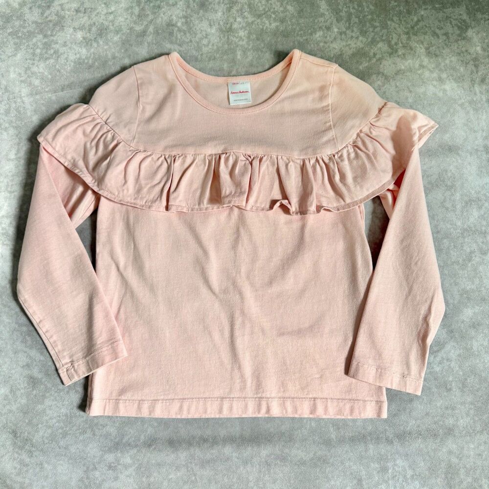 Hanna Andersson ruffle top girls 120 US 6/7 pink long sleeve cotton casual